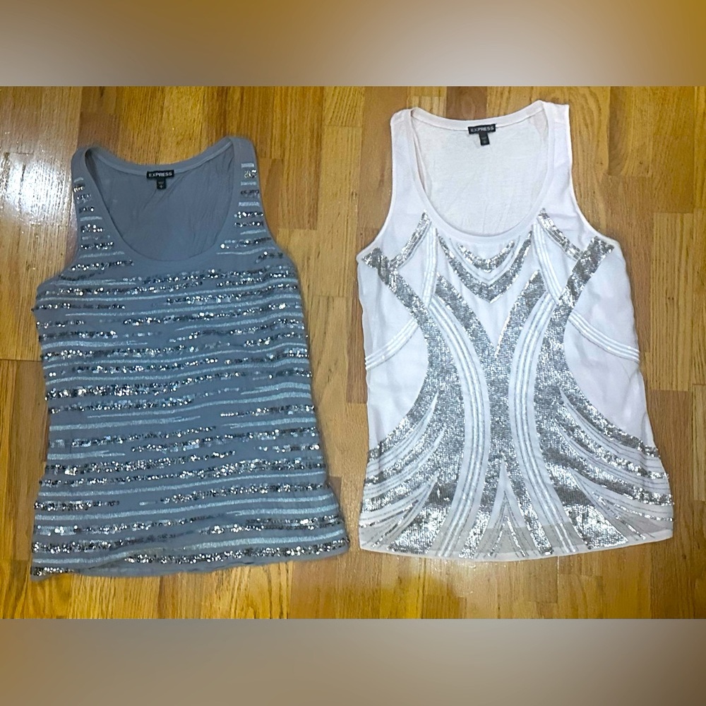 Express Ladies Tops Bundle size small Sequined Gray Pink Sleeveless Blouse